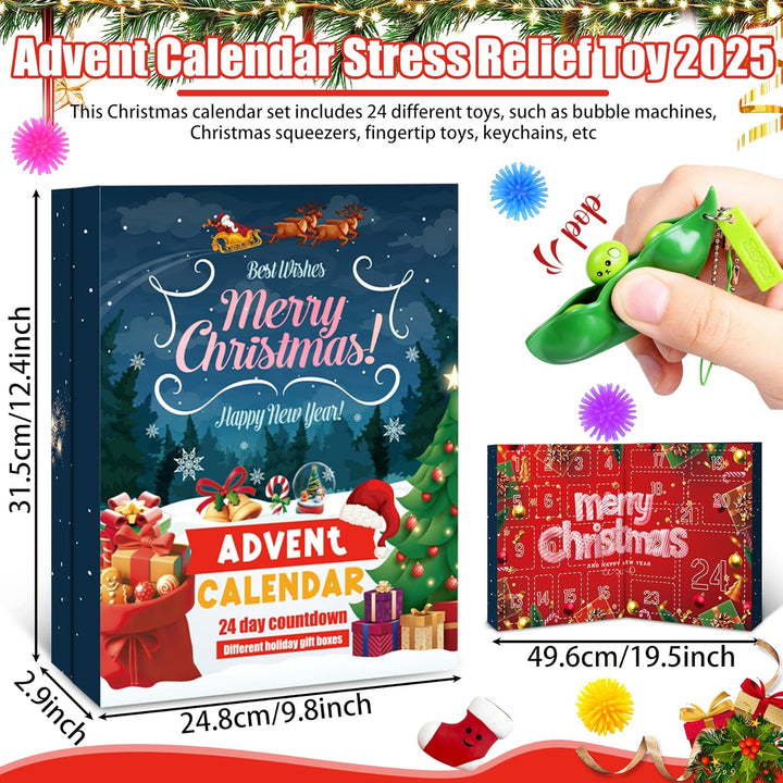 Fidget Toys Adventskalender 2025, 24 Tage Weihnachts Countdown Kalender, Fidget Advent Calendar mit