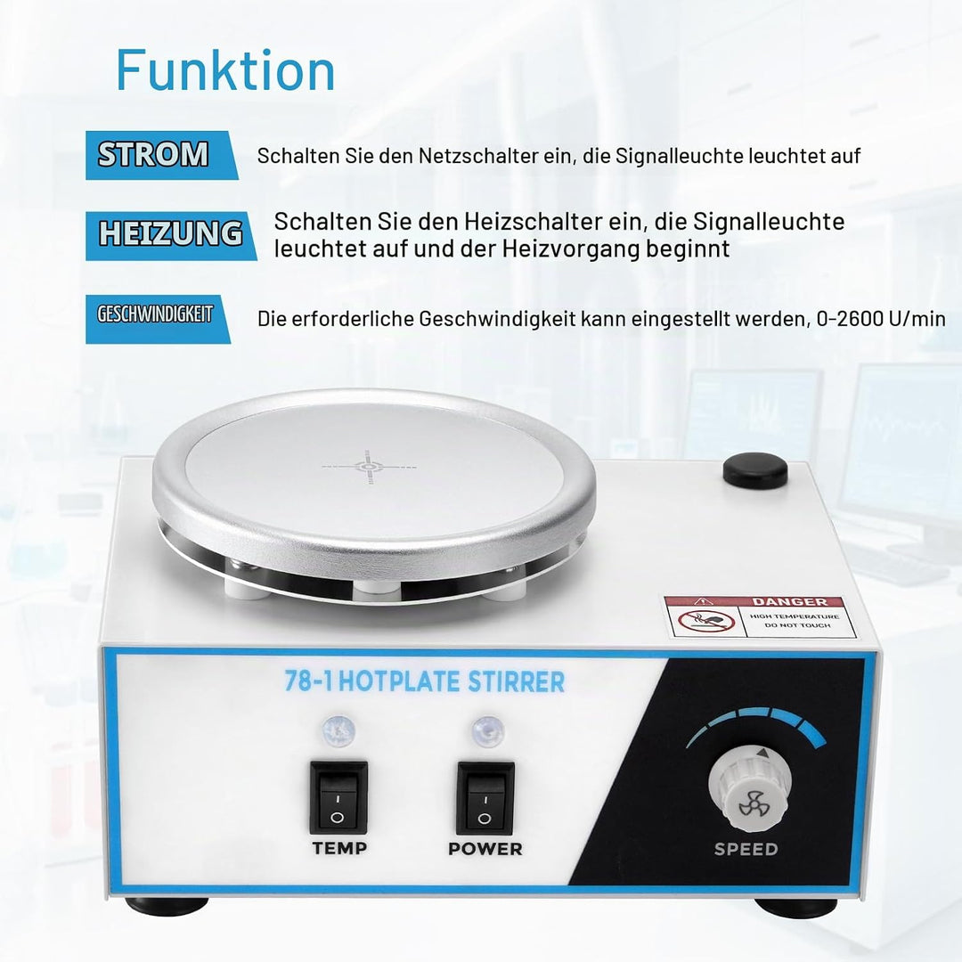1.5L Magnetrührer mit Heizplatte, 100-2600 rpM 280°C 120mm mit PT1000-Sensor Biegbare Halterung, Mag