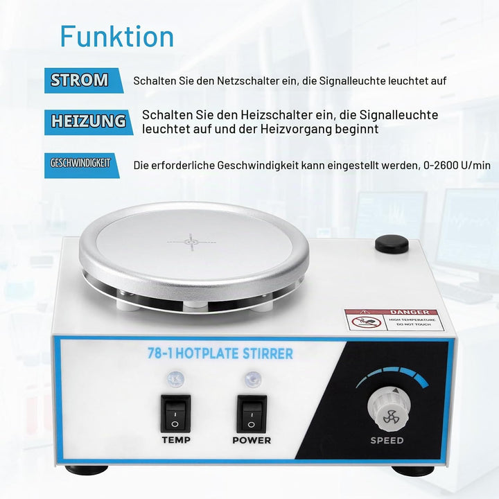 1.5L Magnetrührer mit Heizplatte, 100-2600 rpM 280°C 120mm mit PT1000-Sensor Biegbare Halterung, Mag