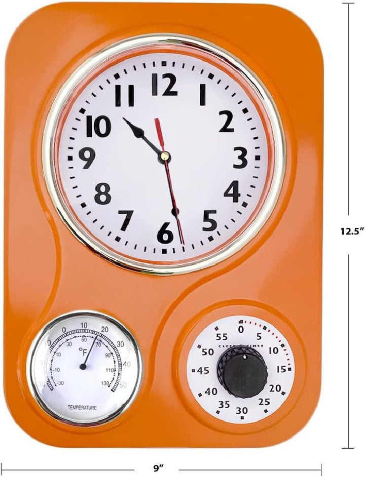 Lily's Home Retro Küchenuhr mit Temperatur und Timer (orange) Orange/Abendrot im Zickzackmuster (Sun