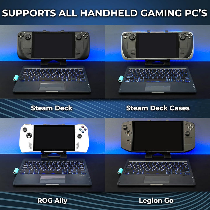 DeckTop mit Splitter – Steam-Deck-Tastatur und Bluetooth-Trackpad-Maus mit mehrfarbigem LED-Laptop-Z