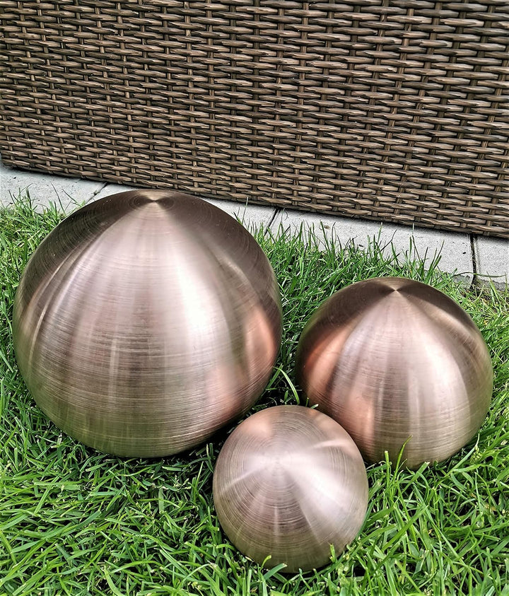 Dekokugel Golden Rose matt gebürstet 3er Set 15-10-10 cm aus Edelstahl Kugel Dekorationskugel Garten