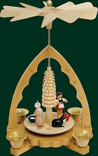 Weihnachtspyramide Katzen, 19 cm hoch, original Erzgebirge