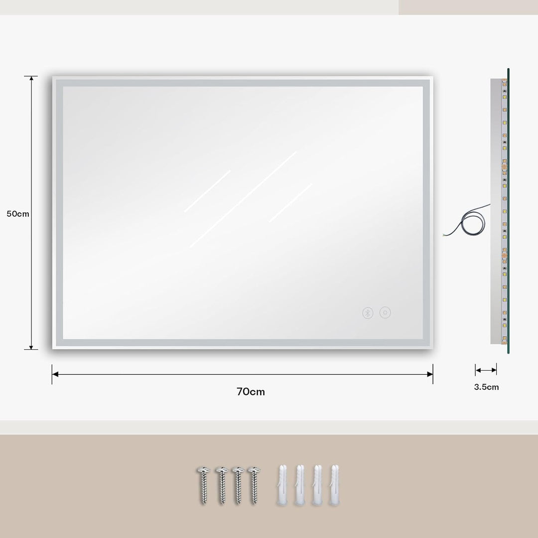 Dripex Badspiegel mit Beleuchtung Led Spiegel mit Bluetooth-Lautsprecher und Steckdose, Dimmbar, 3 L