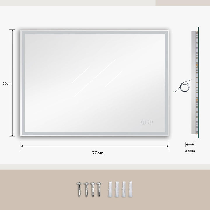 Dripex Badspiegel mit Beleuchtung Led Spiegel mit Bluetooth-Lautsprecher und Steckdose, Dimmbar, 3 L