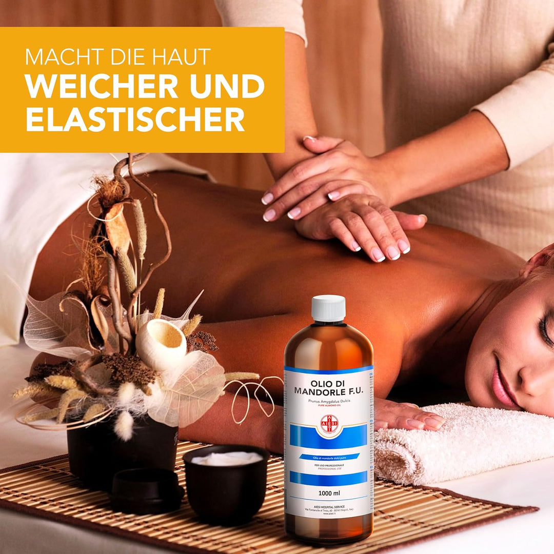 AIESI® Mandelöl Süss Ph.Eur. 100% rein kaltgepresst (1 Liter Flasche), Für pharmazeutische, lebensmi