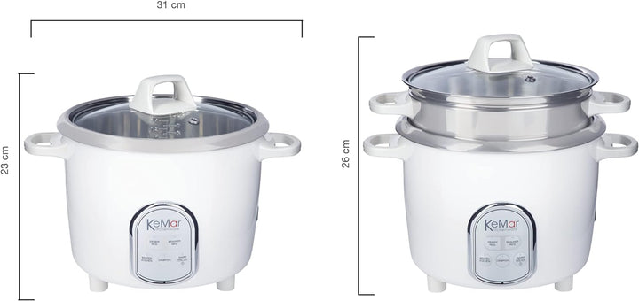 KeMar Kitchenware KRC-175 Reiskocher | 5 Programme | 1,4L | 500W | Edelstahltopf | Glasdeckel |