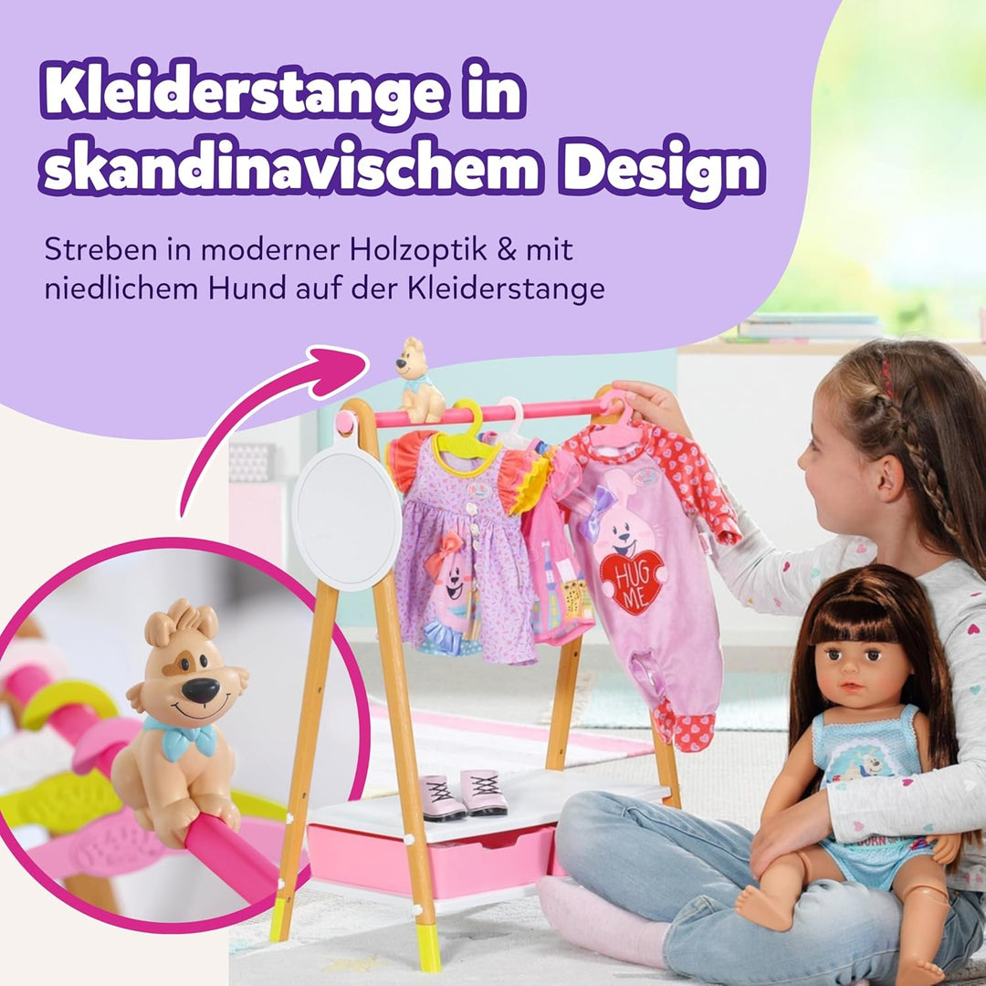 Zapf Creation 830000 BABY born Kleiderstange - Puppenkleider-Ständer mit Holz-Optik und Zubehör Sing