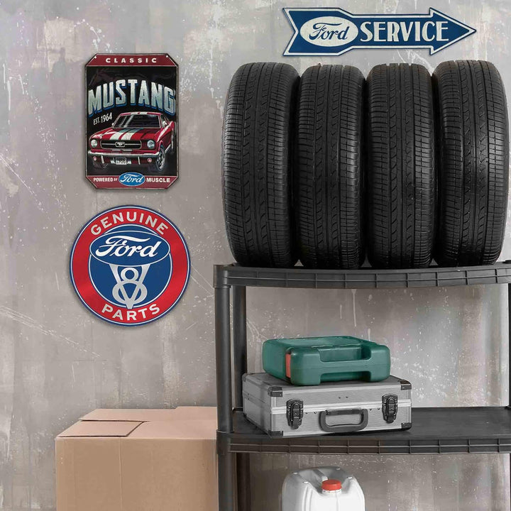 Open Road Brands Ford Classic '66 Mustang Blechschild mit Prägung schwarz/red, schwarz/red
