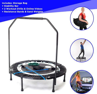 MaXimus PRO Faltbares Trampolin | Nr. 1 Indoor Minitrampolin mit Haltestange für Erwachsene| Bestes