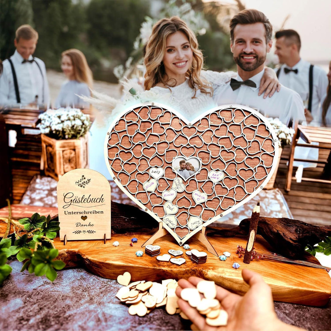 Hochzeit Gästebuch aus Holz in Herzform, Gästebuch für Hochzeit, Geburtstag, Jahrestag, Party-Dekora