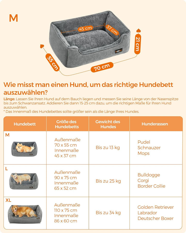 Feandrea Hundebett, Hundekissen in Leinenoptik, Hundekorb, erhöhte Ränder, rutschfeste Unterseite, B