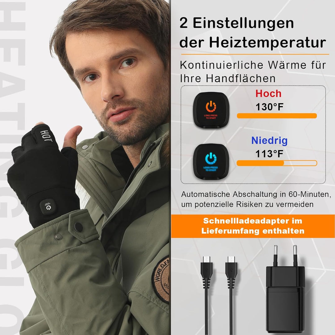 uncn Beheizte Handschuhe Fingerlos für Frauen Mann Arbeit Touchscreen Handschuhe für Winter Kaltes W