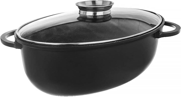 orion group Tiefe Granitbratpfanne Bratpfanne Granit Bräter Brattopf Kochtopf mit Glasdeckel 8 L Gra