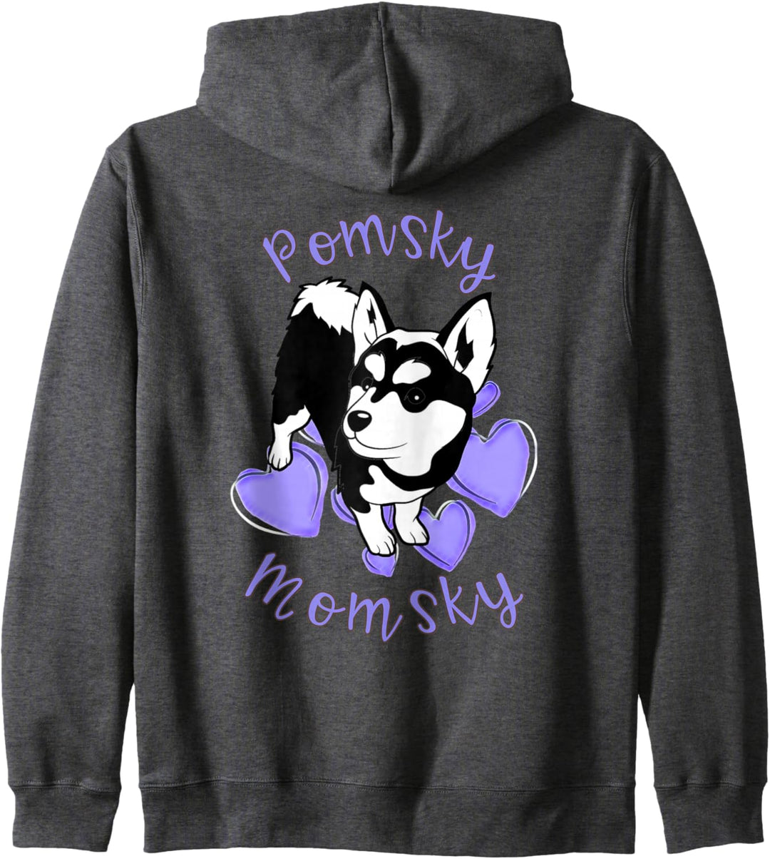 Niedlich Pomsky Momsky schwarz und weiss Pomsky Mama Lila Kapuzenjacke