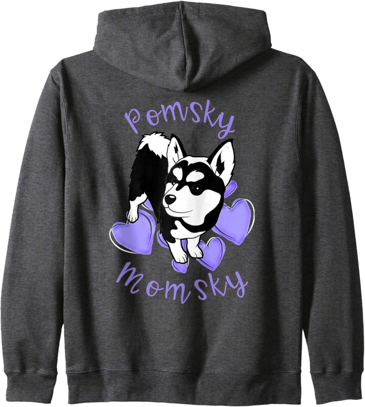 Niedlich Pomsky Momsky schwarz und weiss Pomsky Mama Lila Kapuzenjacke