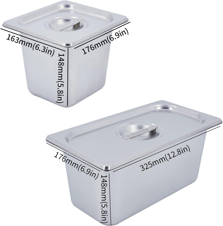 MOOTACO Elektrischer Wasserbad aus Edelstahl, Speisenwärmer Buffet, 1 x 1/3 GN Behälter + 2 x 1/6, m