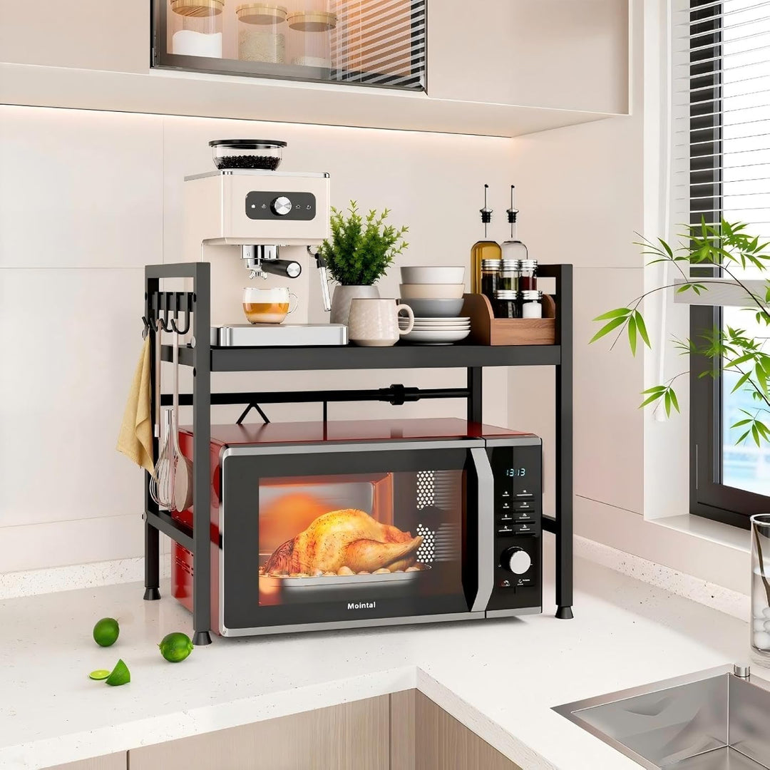 Verstellbares Mikrowellenregal, 2-Stufig Erweiterbares Küchen Mikrowelle Ständer Regal, Mikrowellenh