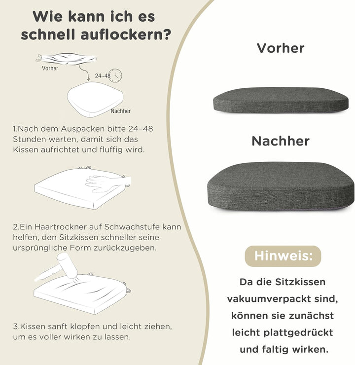 AddGrace 4er-Set Stuhlkissen für Metallstühle, 35x35 Sitzkissen mit Bändern – rutschfeste, Dicke Sit