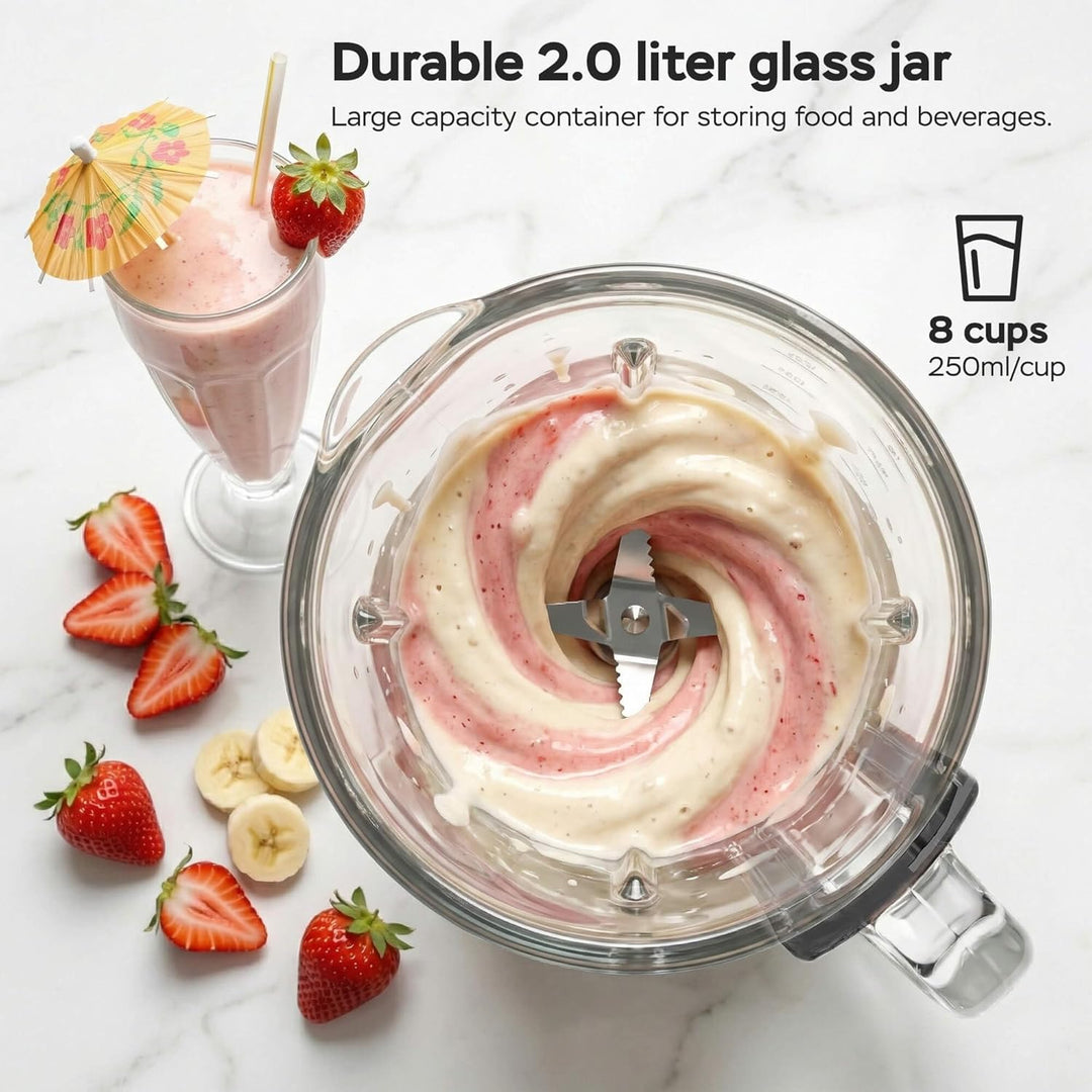 TurboTronic Standmixer - BG7-2100 Watt (25.000 RPM) mit 2,0 L Glasbehälter Edelstahl, Glas Smoothie