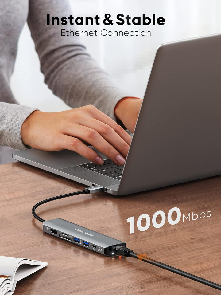 CableCreation USB C Hub, 7 in 1 Multiport Adapter mit HDMI 4K 60Hz,Ethernet 1Gbps, 100W PD, SD/Micro