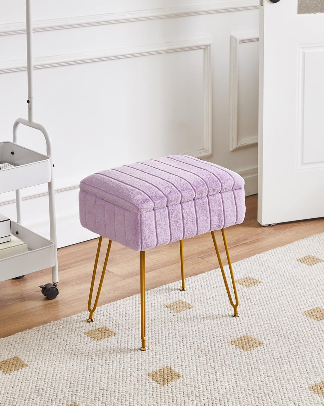 IBUYKE Samt Hocker Stuhl mit Stauraum, Fussstütze Fusshocker Ottoman, Kleiner Beistelltisch, mit 4-M