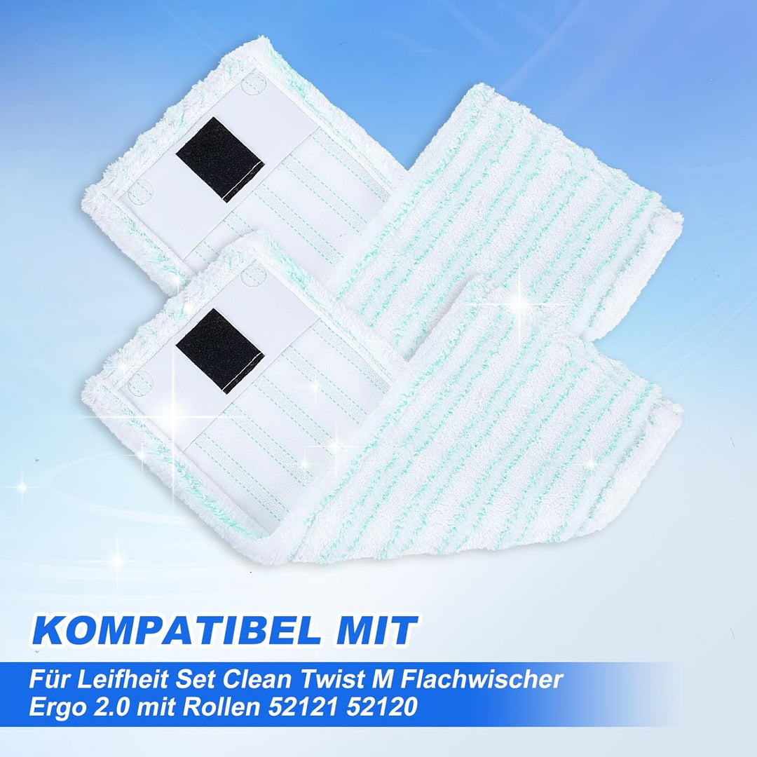 KEEPOW 4 Wischbezüge für Leifheit Clean Twist M Ergo Micro Duo, Bodenwischer Ersatzbezüge mit 2-Fase