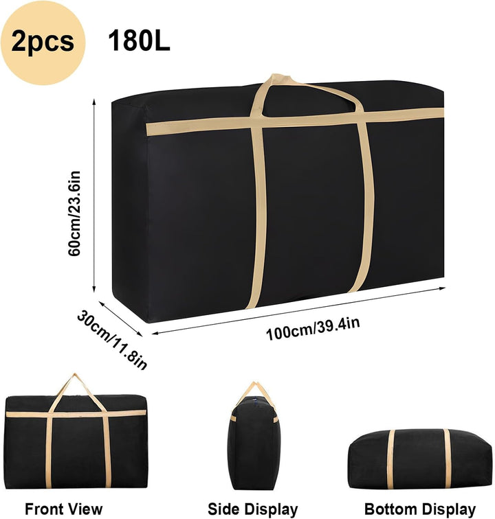 2 Stück 180L Extra Grosse Aufbewahrungstasche, 600D Oxford Heavy-Duty Umzugstaschen mit Verstärkten