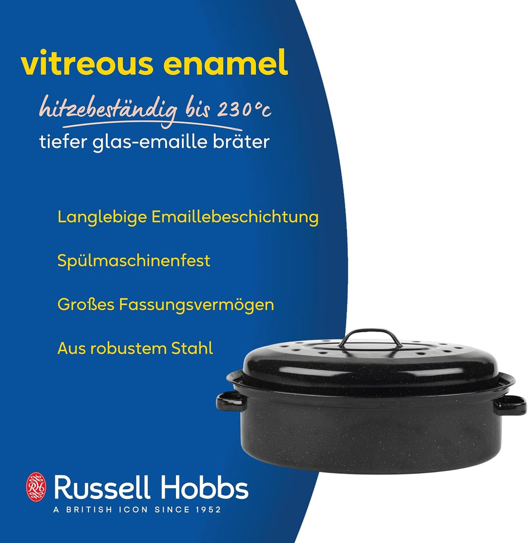 Russell Hobbs CW11491 36cm Glaskörper-Emaille tiefer Bräter/brattopf mit Deckel, spülmaschinenfest o