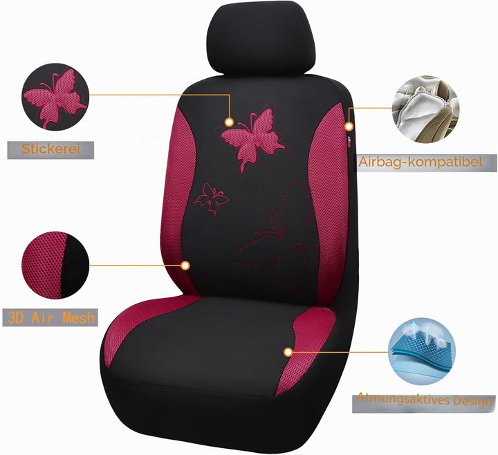 Flying Banner Maschen Schmetterling Universal für Auto Sitzbezüge Seitenairbags Kompatibel (Burgunde