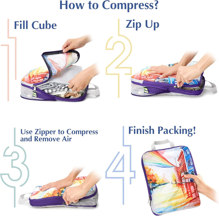 Gonex Compression Packing Cubes 4er Set, Gonex Kleidertaschen 4-teilig Verpackungswürfel, Kleidertas