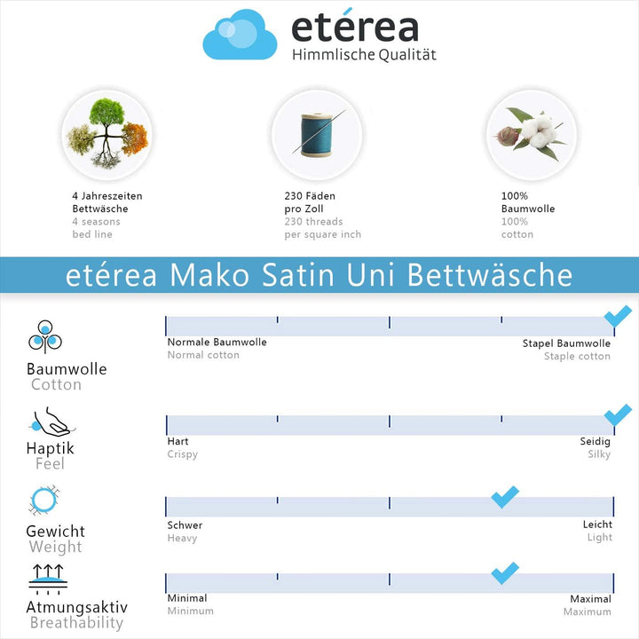 etérea 3 TLG. Mako Satin Uni Einfarbig Bettwäsche-Set - Baumwollsatin Ganzjahres Bettbezug - Braun/S
