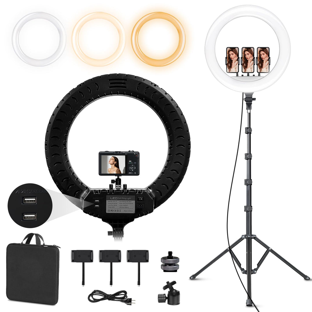21 Zoll/53cm Ringlicht gross mit Stativ | CRI 95+ Ringleuchte mit Stativ 7000LM, Ringlicht fur YouTu
