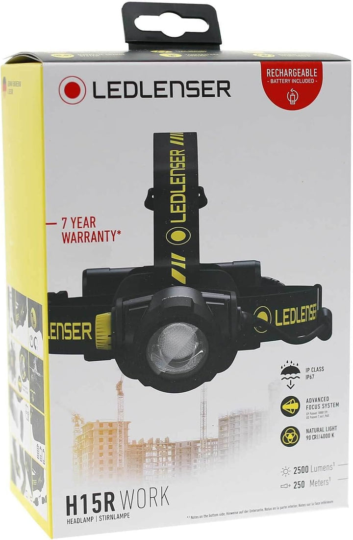 Ledlenser H15R Work Robust Stirnlampe LED, aufladbar mit Lithium Akku, wasserdicht IP67, 2500 Lumen,