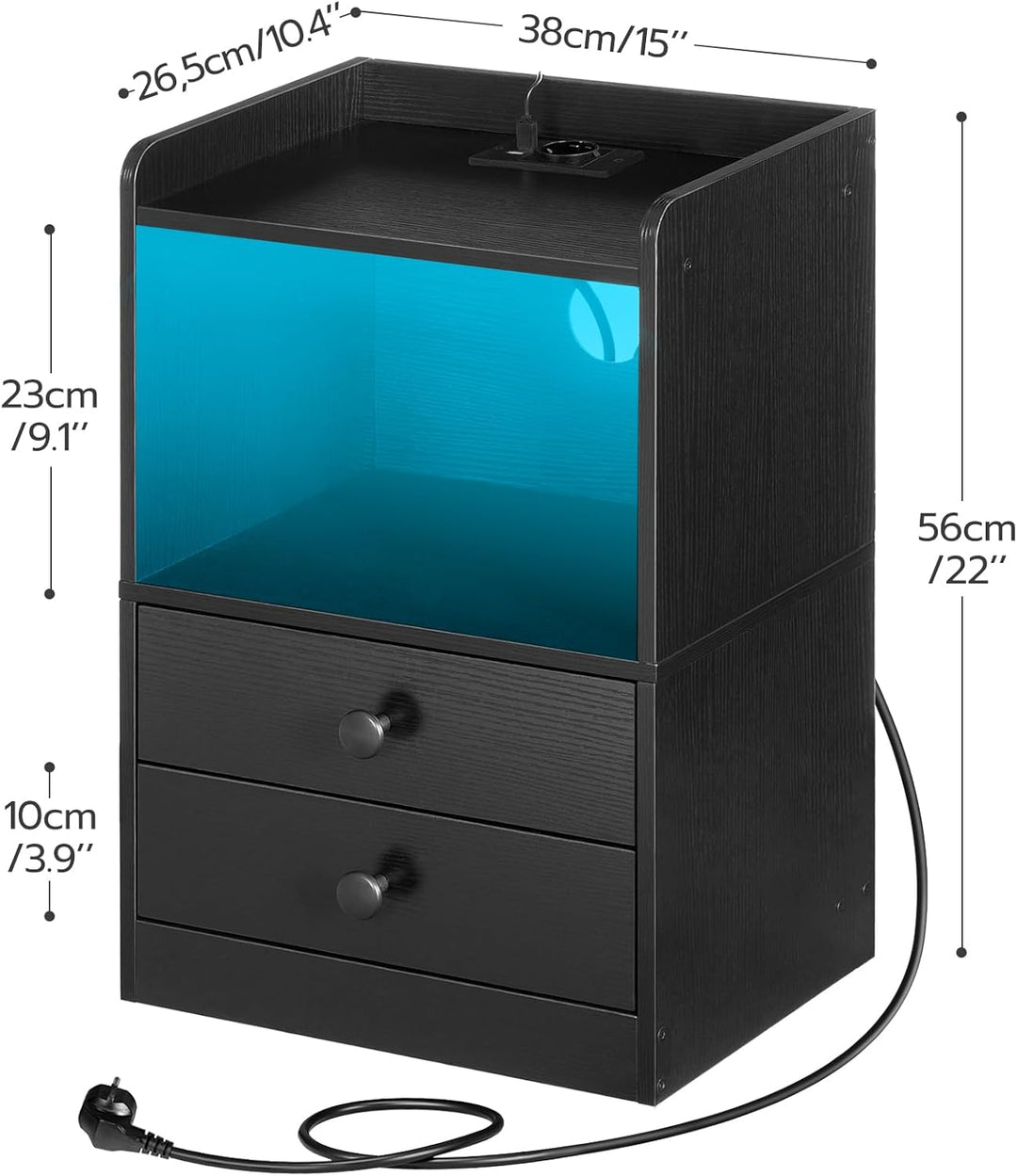 HOOBRO Nachttisch mit LED Streifen, Nachttisch mit Ladestation, Beistelltisch mit 2 Schubladen, Sofa