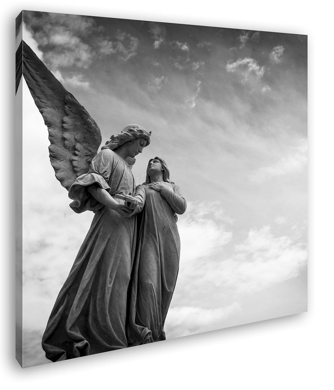 deyoli Friedliche Statue eines Engels Format: 70x70 Effekt: Schwarz&Weiss als Leinwandbild, Motiv au