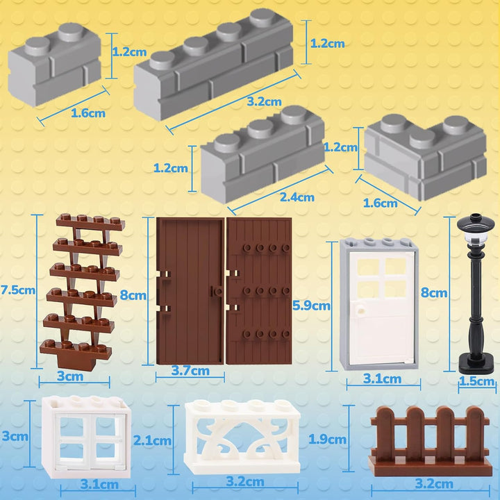 Cabeeskii 337 Stück Bausteine, Masonry Profile Bricks, Enthält Steine Fenster Türen Zäune Sets zubeh
