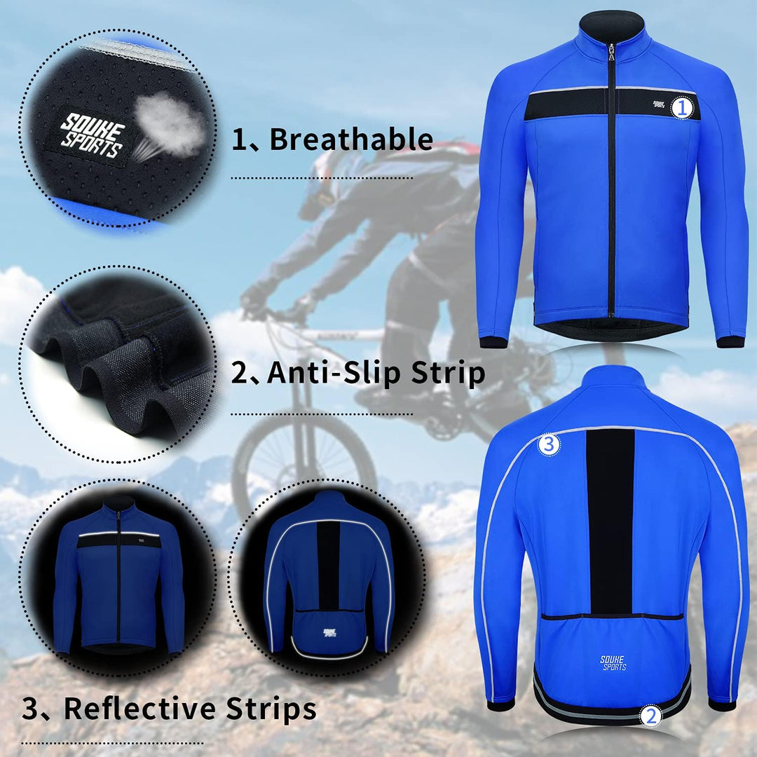 Souke Sports Fahrradjacke Herren Winter Thermo Radjacke Winddichte &amp; wasserdichte mit Reflektierende