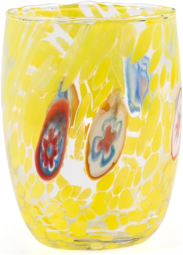 H&h set 6 bicchieri veneziano in vetro decorato multicolore cl 38