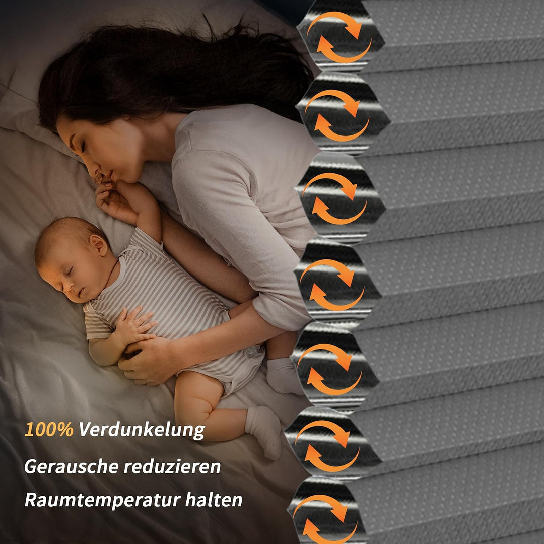 BelleMax Wabenplissee ohne Bohren verdunkelung Thermo plissee klemmfix, Grau-weiss 40x80cm 100% Blic