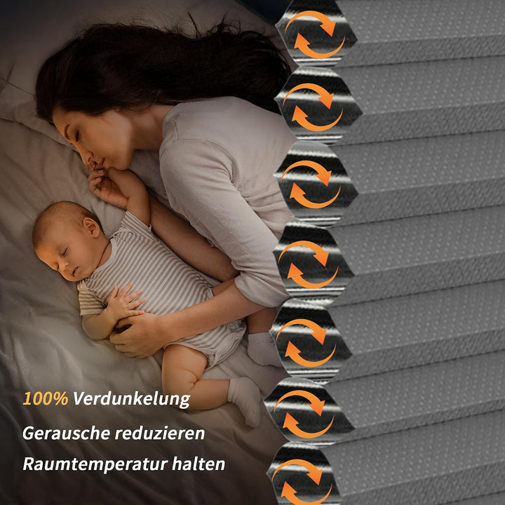 BelleMax Wabenplissee ohne Bohren verdunkelung Thermo plissee klemmfix, Grau-weiss 40x80cm 100% Blic