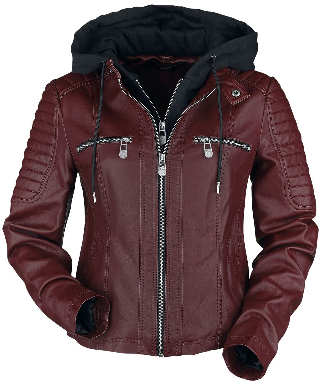 Black Premium by EMP Damen rote Kunstlederjacke mit Kapuze L dunkelrot, L dunkelrot