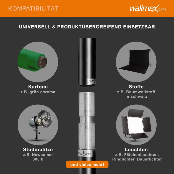 Walimex pro Teleskop Hintergrundsystem L 120-307 cm - stabiles Fotohintergrund System für Studio & M