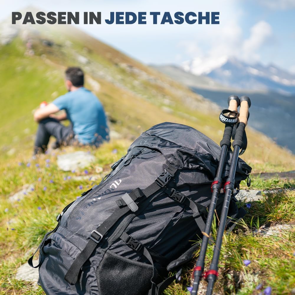 Steinwood Premium Carbon Wanderstöcke - Trekkingstöcke - extra leicht, verstellbar mit Teleskop und