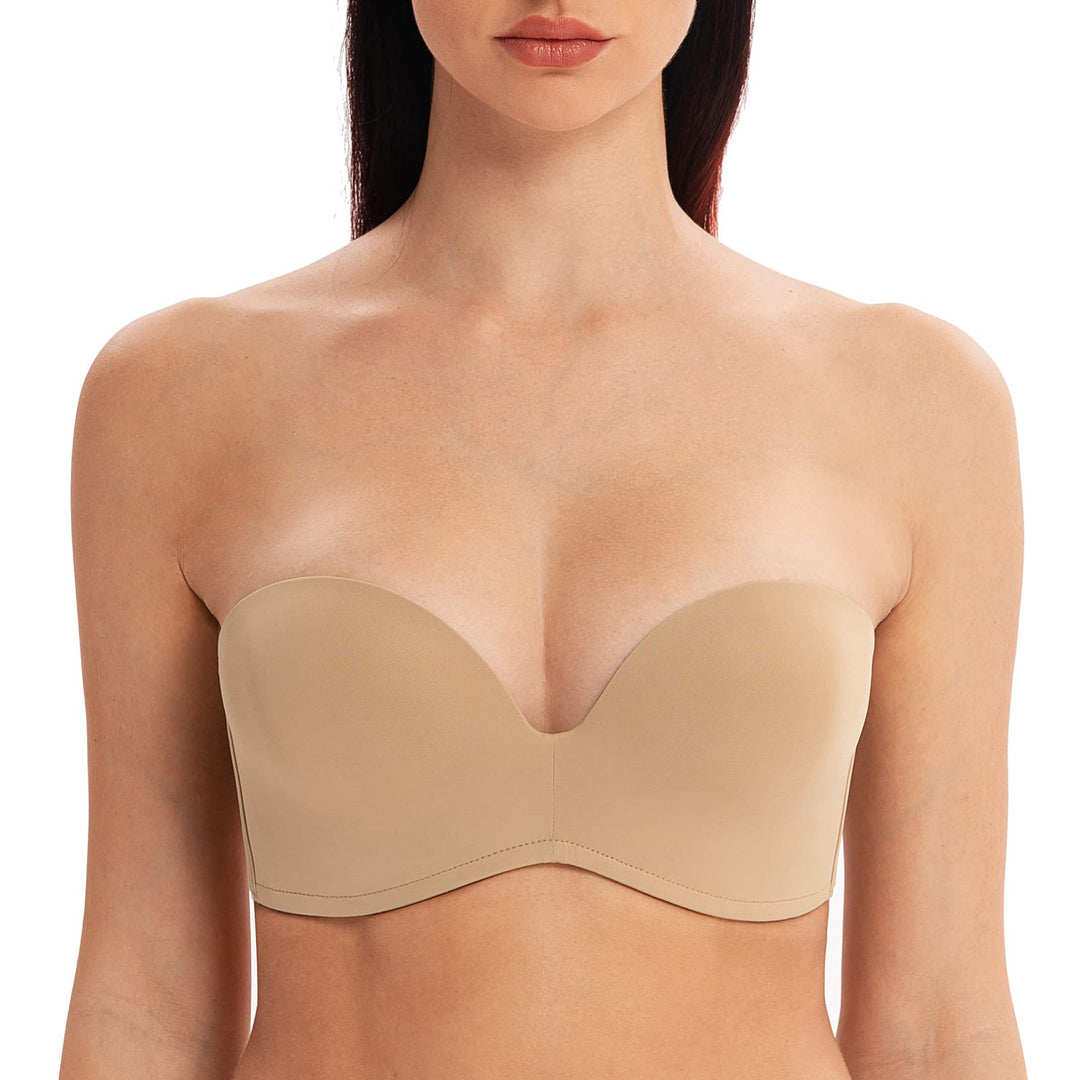 MELENECA Damen Ohne Bügel Push Up Geformte Cups Trägerloser Lift Up BH 75G Mandel, 75G Mandel