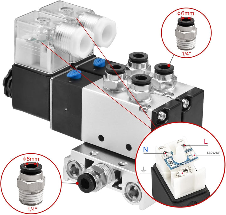 Heschen Elektrisches pneumatisches Doppel-Magnetventil, 4V210–08 220 VAC, PT1/4, 5-Wege, 2 Positione