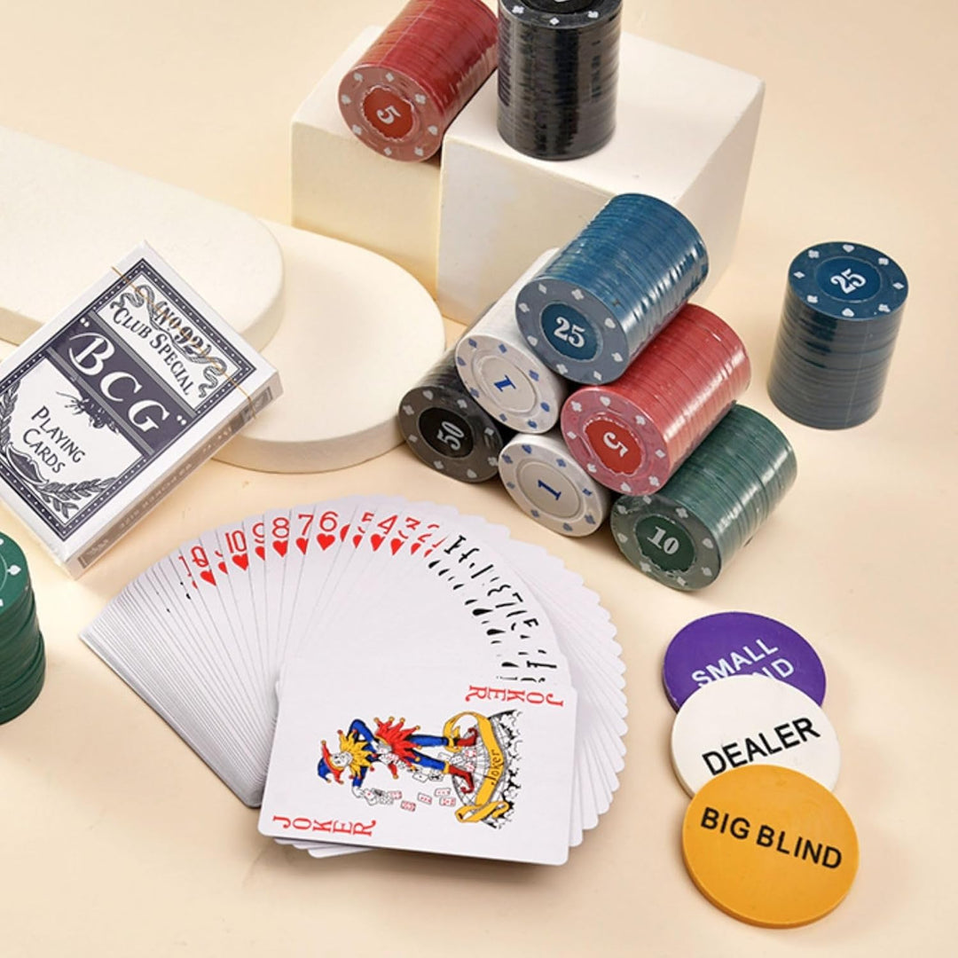 MAGIC SELECT Poker Set Spiel. Poker Set Texas Hold 'Em mit 200 Chips, 2 Kartensätzen, Dealer-Button,