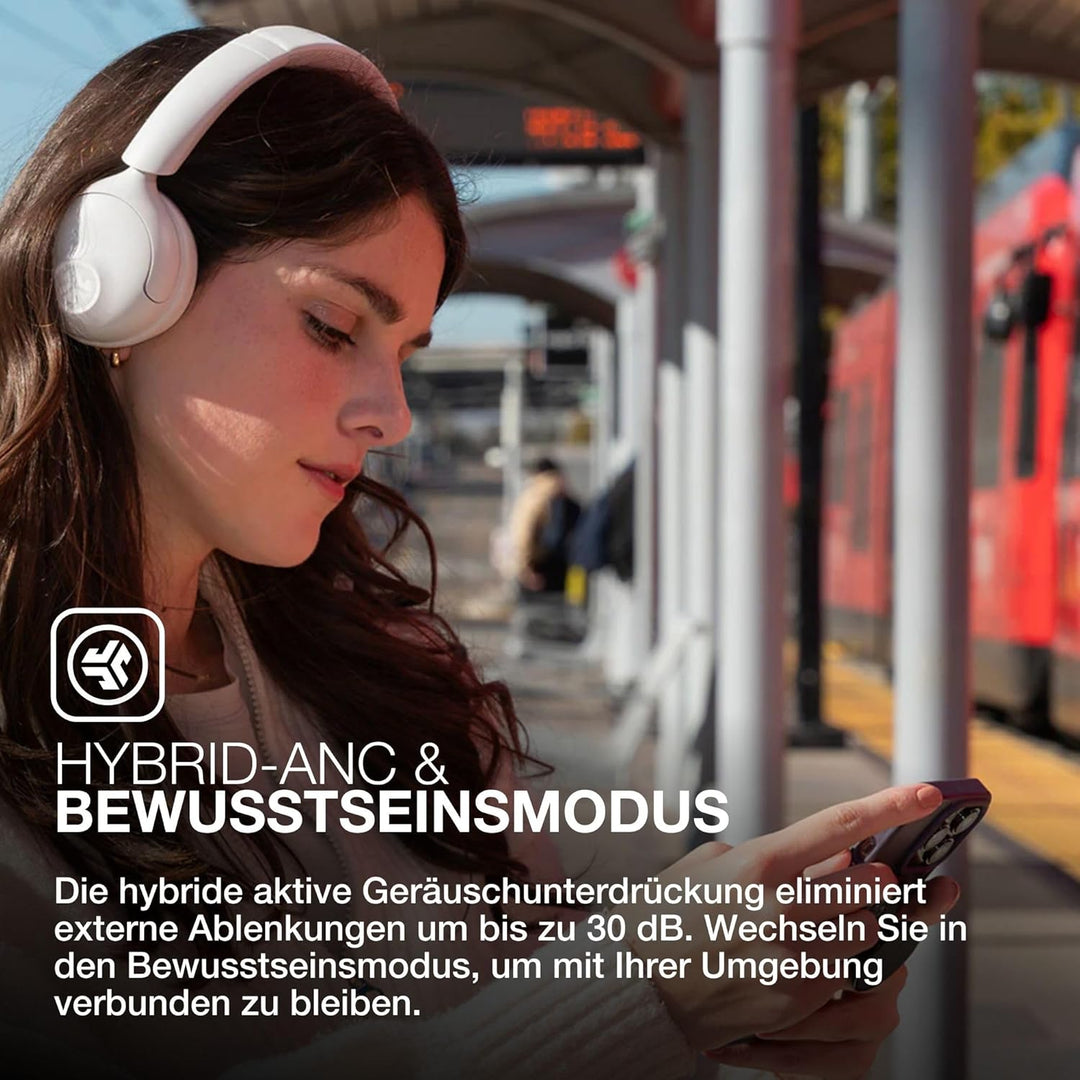 JLab Go Lux ANC Kopfhörer Noise Cancelling - Kabellose Bluetooth On Ear Kopfhörer mit Mikrofon, Akti