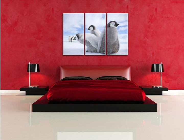 Pixxprint Kaiserpinguin Gruppe als Leinwandbild/Grösse: 3 Teilig (120x80) cm/Wandbild/Kunstdruck/fer