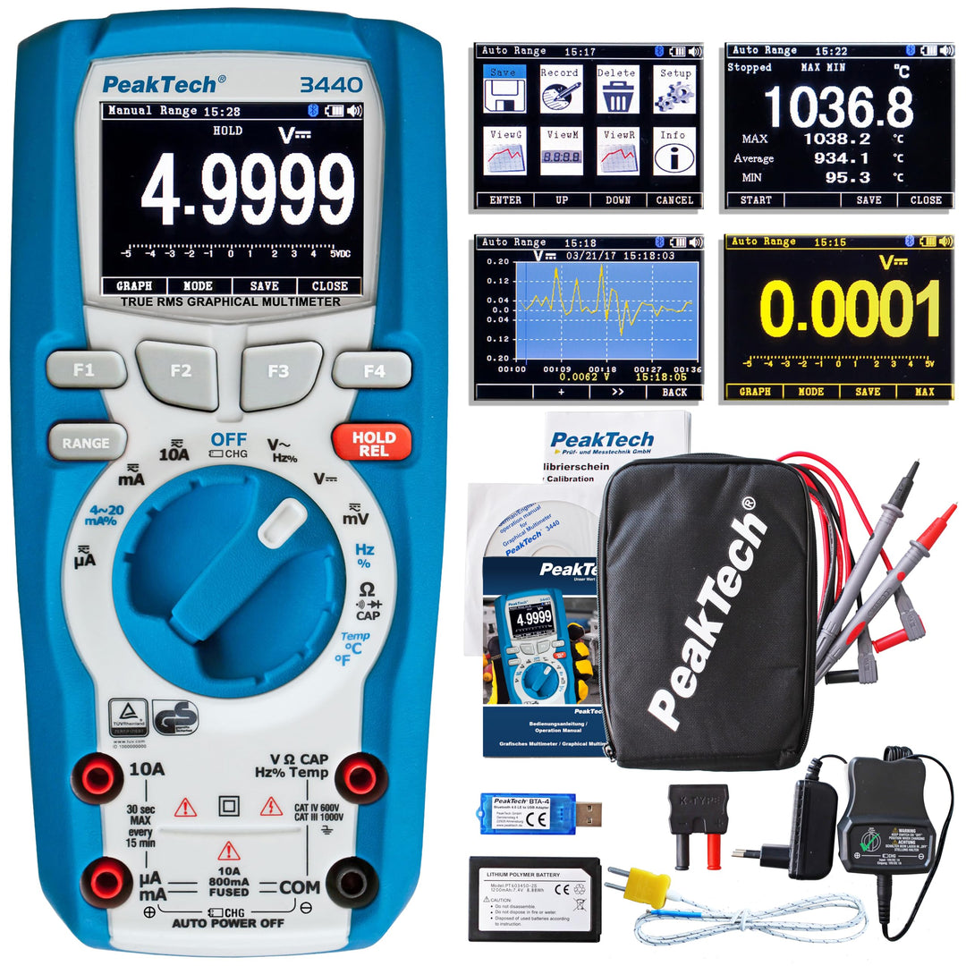 PeakTech 3440 Multimeter digital + 4.0 Bluetooth & Grafik-Display [3 Jahre Garantie] 50000 Counts, P